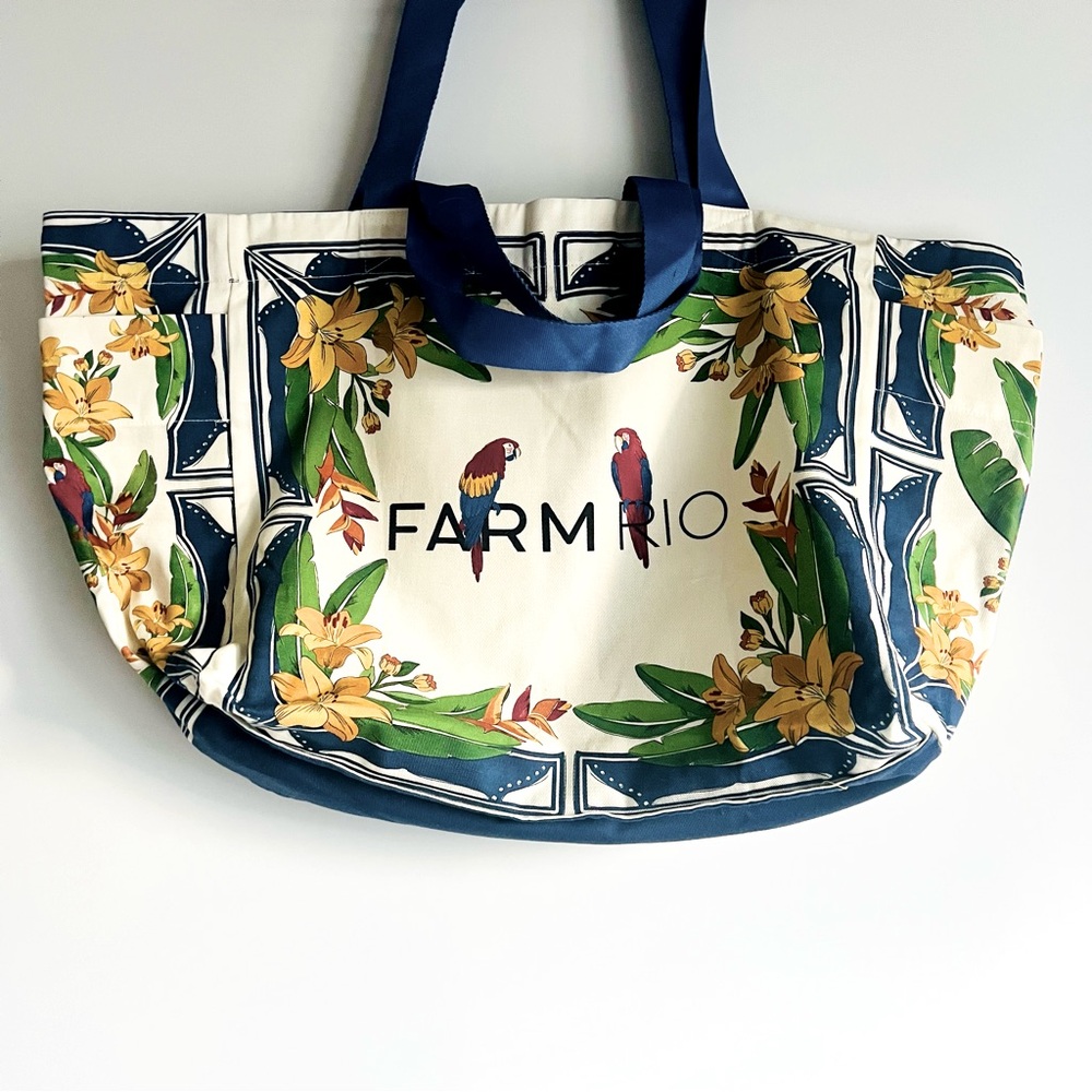 FARM Rio Brazil Tropical Parrot Large Canvas Carryall Tote Bag NWT - Picture 11 of 15